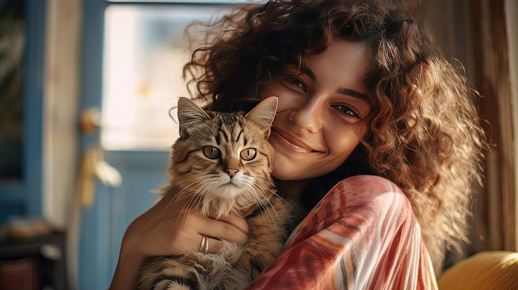 Donna con in braccio un gatto che potrebbe raddoppiare il rischio di schizofrenia nella donna